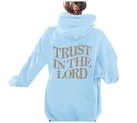 Sudaderas con capucha para mujer, diseño gótico cristiano de manga larga con texto en inglés "Jesus Trust In The Lord", ropa gráfica Y2K, suave, Pray The Lord Religious Essential Fashion Ladies, azul