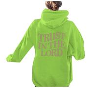 Sudaderas con capucha para mujer, diseño gótico cristiano de manga larga con texto en inglés "Jesus Trust In The Lord", ropa gráfica Y2K, suave, Pray The Lord Religious Essential Fashion Ladies, verde