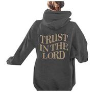 Sudaderas con capucha para mujer, diseño gótico cristiano de manga larga con texto en inglés "Jesus Trust In The Lord", ropa gráfica Y2K, suave, Pray The Lord Religious Essential Fashion Ladies, gris