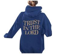 Sudaderas con capucha para mujer, diseño gótico cristiano de manga larga con texto en inglés "Jesus Trust In The Lord", ropa gráfica Y2K, suave, Pray The Lord Religious Essential Fashion Ladies, azul