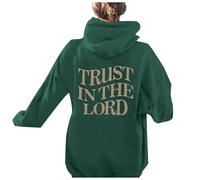 Sudaderas con capucha para mujer, diseño gótico cristiano de manga larga con texto en inglés "Jesus Trust In The Lord", ropa gráfica Y2K, suave, Pray The Lord Religious Essential Fashion Ladies, verde