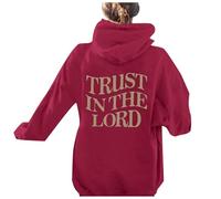 Sudaderas con capucha para mujer, diseño gótico cristiano de manga larga con texto en inglés "Jesus Trust In The Lord", ropa gráfica Y2K, suave, Pray The Lord Religious Essential Fashion Ladies, rosso
