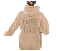 Sudaderas con capucha para mujer, diseño gótico cristiano de manga larga con texto en inglés "Jesus Trust In The Lord", ropa gráfica Y2K, suave, Pray The Lord Religious Essential Fashion Ladies, caqui