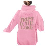 Sudaderas con capucha para mujer, diseño gótico cristiano de manga larga con texto en inglés "Jesus Trust In The Lord", ropa gráfica Y2K, suave, Pray The Lord Religious Essential Fashion Ladies, rosa