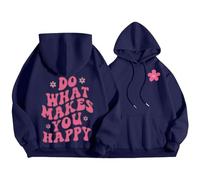Sudaderas con capucha para mujer Do What Makes You Happy Plus Size Pocket Drawstring Sudadera con capucha para mujer, cómoda, casual, moderna, otoño e invierno, azul marino, 4XL