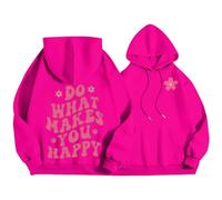 Sudaderas con capucha para mujer Do What Makes You Happy Plus Size Pocket Drawstring Sudadera con capucha para mujer, cómoda, casual, moderna, otoño e invierno, hot pink, XL