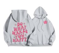 Sudaderas con capucha para mujer Do What Makes You Happy Plus Size Pocket Drawstring Sudadera con capucha para mujer, cómoda, casual, moderna, otoño e invierno, gris, 5XL