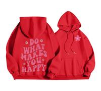 Sudaderas con capucha para mujer Do What Makes You Happy Plus Size Pocket Drawstring Sudadera con capucha para mujer, cómoda, casual, moderna, otoño e invierno, rosso, L