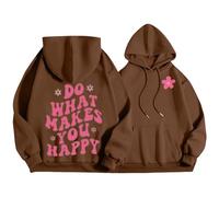 Sudaderas con capucha para mujer Do What Makes You Happy Plus Size Pocket Drawstring Sudadera con capucha para mujer, cómoda, casual, moderna, otoño e invierno, café, XL
