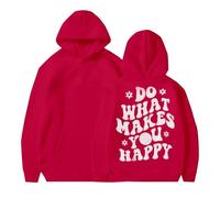 Sudaderas con capucha para mujer Do What Makes You Happy, talla grande, bolsillo, cordón, sudaderas con capucha para mujer, cómodas sudaderas casuales para otoño e invierno, a la moda, rosso, 5XL