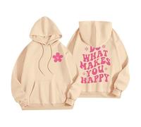 Sudaderas con capucha para mujer Do What Makes You Happy, talla grande, bolsillo, cordón, sudaderas con capucha para mujer, cómodas y casuales, para otoño e invierno, a la moda, caqui, 4XL
