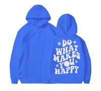Sudaderas con capucha para mujer Do What Makes You Happy, talla grande, bolsillo, cordón, sudaderas con capucha para mujer, cómodas sudaderas casuales para otoño e invierno, a la moda, azul, XL
