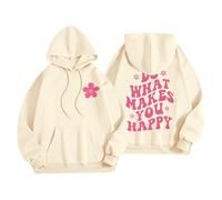Sudaderas con capucha para mujer Do What Makes You Happy, talla grande, bolsillo, cordón, sudaderas con capucha para mujer, cómodas y casuales, para otoño e invierno, a la moda, beige, S