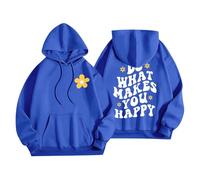Sudaderas con capucha para mujer Do What Makes You Happy, talla grande, bolsillo, cordón, sudaderas con capucha para mujer, cómodas y casuales, para otoño e invierno, a la moda, azul, XS