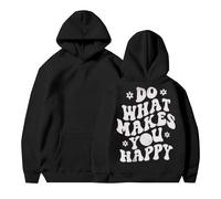 Sudaderas con capucha para mujer Do What Makes You Happy, talla grande, bolsillo, cordón, sudaderas con capucha para mujer, cómodas sudaderas casuales para otoño e invierno, a la moda, Negro, XL