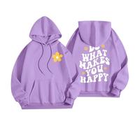 Sudaderas con capucha para mujer Do What Makes You Happy, talla grande, bolsillo, cordón, sudaderas con capucha para mujer, cómodas y casuales, para otoño e invierno, a la moda, Morado (, 5XL