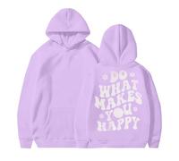 Sudaderas con capucha para mujer Do What Makes You Happy, talla grande, bolsillo, cordón, sudaderas con capucha para mujer, cómodas sudaderas casuales para otoño e invierno, a la moda, Morado (, XL