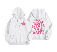 Sudaderas con capucha para mujer Do What Makes You Happy, talla grande, bolsillo, cordón, sudaderas con capucha para mujer, cómodas y casuales, para otoño e invierno, a la moda, blanco, 4XL