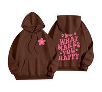 Sudaderas con capucha para mujer Do What Makes You Happy, talla grande, bolsillo, cordón, sudaderas con capucha para mujer, cómodas y casuales, para otoño e invierno, a la moda, café, XS
