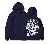 Sudaderas con capucha para mujer Do What Makes You Happy, talla grande, bolsillo, cordón, sudaderas con capucha para mujer, cómodas sudaderas casuales para otoño e invierno, a la moda, azul marino