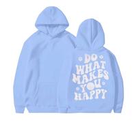 Sudaderas con capucha para mujer Do What Makes You Happy, talla grande, bolsillo, cordón, sudaderas con capucha para mujer, cómodas sudaderas casuales para otoño e invierno, a la moda, azul celeste