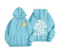 Sudaderas con capucha para mujer Do What Makes You Happy, talla grande, bolsillo, cordón, sudaderas con capucha para mujer, cómodas y casuales, para otoño e invierno, a la moda, azul claro, XXL