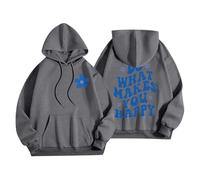 Sudaderas con capucha para mujer Do What Makes You Happy, talla grande, bolsillo, cordón, sudaderas con capucha para mujer, cómodas y casuales, para otoño e invierno, a la moda, gris oscuro, S