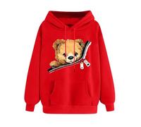 Sudaderas con capucha para mujer, estilo informal, de manga larga, con estampado de oso de peluche, ajuste holgado, con cremallera y cordón y bolsillo canguro, rosso, L