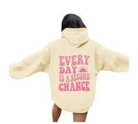 Sudaderas con capucha para mujer, Every Day Is A Second Chance, con capucha y gráfico cómodo, para adolescentes, playa, casual, occidental, sudaderas holgadas, ropa de otoño, Workou Y2K, caqui, XL