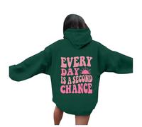 Sudaderas con capucha para mujer Every Day Is A Second Chance Graphic Workou con capucha de dibujos animados a la moda, casual, ropa de playa, cómoda, ligera, divertida, Y2K, gótica, ajuste holgado