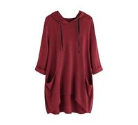 Sudaderas con capucha para mujer, holgadas, ligeras, tipo túnica, de gran tamaño, con bolsillos, lisas, casuales, largas, Vino, 4XL