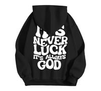 Sudaderas con capucha para mujer It'S Never Luck It'S Always God Christian con bolsillos con cordón para mujer, talla grande, sudaderas con capucha para otoño, cómodas, informales, de invierno, a la