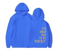 Sudaderas con capucha para mujer It's Okay Not To Be Perfect, talla grande, bolsillo, cordón, sudaderas con capucha para mujer, cómodas, informales, para otoño, invierno, a la moda, azul, 3XL
