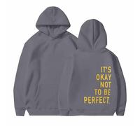 Sudaderas con capucha para mujer It's Okay Not To Be Perfect, talla grande, bolsillo, cordón, sudaderas con capucha para mujer, cómodas, informales, para otoño, invierno, a la moda, gris, S
