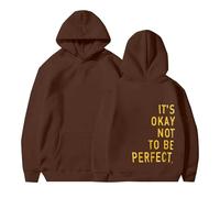 Sudaderas con capucha para mujer It's Okay Not To Be Perfect, talla grande, bolsillo, cordón, sudaderas con capucha para mujer, cómodas, informales, para otoño, invierno, a la moda, marrón, 3XL