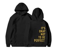 Sudaderas con capucha para mujer It's Okay Not To Be Perfect, talla grande, bolsillo, cordón, sudaderas con capucha para mujer, cómodas, informales, para otoño, invierno, a la moda, Negro, 5XL