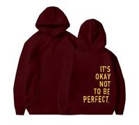 Sudaderas con capucha para mujer It's Okay Not To Be Perfect, talla grande, bolsillo, cordón, sudaderas con capucha para mujer, cómodas, informales, para otoño, invierno, a la moda, Vino, 5XL