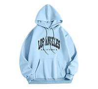 Sudaderas con capucha para mujer, ligeras, con estampado de Los Ángeles, California, cómodas, con capucha, a la moda, con bolsillo y cordón, suéteres divertidos y suaves para el otoño, azul celeste, L