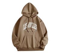 Sudaderas con capucha para mujer, ligeras, con estampado de Los Ángeles, California, cómodas, con capucha, a la moda, con bolsillo y cordón, suéteres divertidos y suaves para el otoño, marrón, L