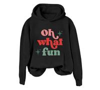 Sudaderas con capucha para mujer, Oh What Fun, de manga larga, ropa deportiva para mujer, sudadera con capucha para otoño, cómoda, casual, invierno, a la moda, Negro, M