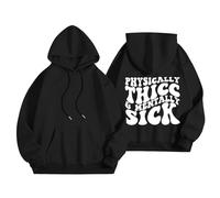 Sudaderas con capucha para mujer Physically Thicc Mentally Sick talla grande con bolsillo y cordón para mujer, sudadera con capucha para otoño e invierno, sudadera con capucha moderna y cómoda casual