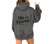 Sudaderas con capucha para mujer She Is Strong Proverbs 31:25 para mujer, sudaderas con capucha para otoño, cómodas, informales, modernas, para invierno, gris, S