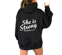 Sudaderas con capucha para mujer She Is Strong Proverbs 31:25 para mujer, sudaderas con capucha para otoño, cómodas, informales, modernas, para invierno, Negro, S