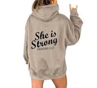 Sudaderas con capucha para mujer She Is Strong Proverbs 31:25 para mujer, sudaderas con capucha para otoño, cómodas, informales, modernas, para invierno, caqui, XXL