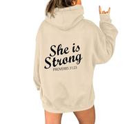Sudaderas con capucha para mujer She Is Strong Proverbs 31:25 para mujer, sudaderas con capucha para otoño, cómodas, informales, modernas, para invierno, beige, L