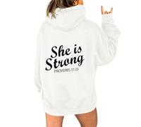 Sudaderas con capucha para mujer She Is Strong Proverbs 31:25 para mujer, sudaderas con capucha para otoño, cómodas, informales, modernas, para invierno, blanco, XXL