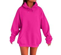 Sudaderas con capucha para mujer, sudadera de gran tamaño, ligera, con capucha, para otoño e invierno, sudadera de manga larga, sudadera térmica de forro polar con bolsillos, C-rosa fuerte., L