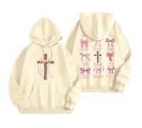 Sudaderas con capucha para mujer, sudaderas con texto gráfico, sudaderas con capucha, sudaderas de moda, ropa preppy, camisetas de manga larga, beige, S