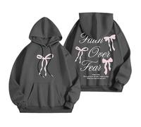 Sudaderas con capucha para mujer, sudaderas con texto gráfico, sudaderas con capucha, sudaderas de moda, ropa preppy, camisetas de manga larga, gris oscuro, S