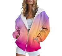 Sudaderas con capucha para mujer y estampado de invierno, a la moda, degradado, manga larga, bolsillo, cremallera, chaqueta deportiva, sudadera holgada para mujer, sudadera de cuello redondo para